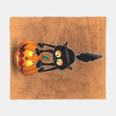 猫ハロウィーン怖いカボチャの漫画 フリースブランケット (正面(横))
