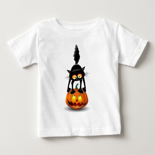 猫ハロウィーン怖いカボチャの漫画 ベビーTシャツ (正面)
