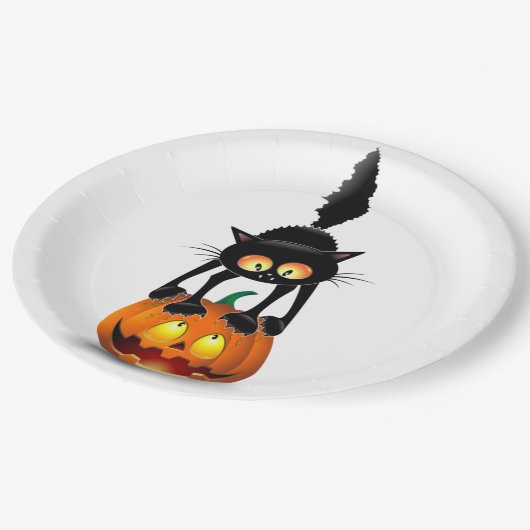 猫ハロウィーン怖いカボチャの漫画 ペーパープレート (アングル)