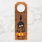 猫ハロウィーン怖いカボチャの漫画 ボトルネックタグ (正面)