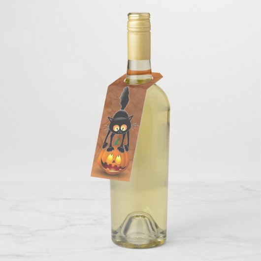 猫ハロウィーン怖いカボチャの漫画 ボトルネックタグ (アングル)