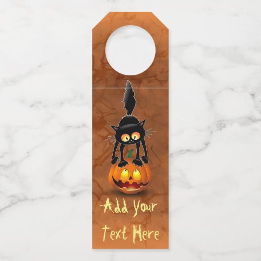 猫ハロウィーン怖いカボチャの漫画 ボトルネックタグ (裏面)