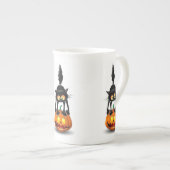 猫ハロウィーン怖いカボチャの漫画 ボーンチャイナマグカップ (正面右)