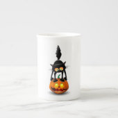 猫ハロウィーン怖いカボチャの漫画 ボーンチャイナマグカップ (正面)