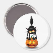 猫ハロウィーン怖いカボチャの漫画 マグネット (正面/裏面)