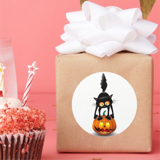 猫ハロウィーン怖いカボチャの漫画 ラウンドシール (パーティー)
