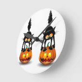 猫ハロウィーン怖いカボチャの漫画 ラウンド壁時計 (傾斜)