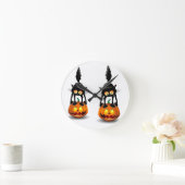 猫ハロウィーン怖いカボチャの漫画 ラウンド壁時計 (ホーム)