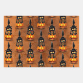 猫ハロウィーン怖いカボチャの漫画 ラッピングペーパーシート (正面)