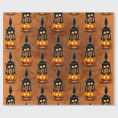 猫ハロウィーン怖いカボチャの漫画 ラッピングペーパー (フラット)