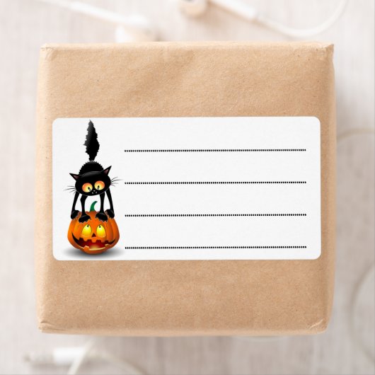 猫ハロウィーン怖いカボチャの漫画 ラベル (インサイチュ)