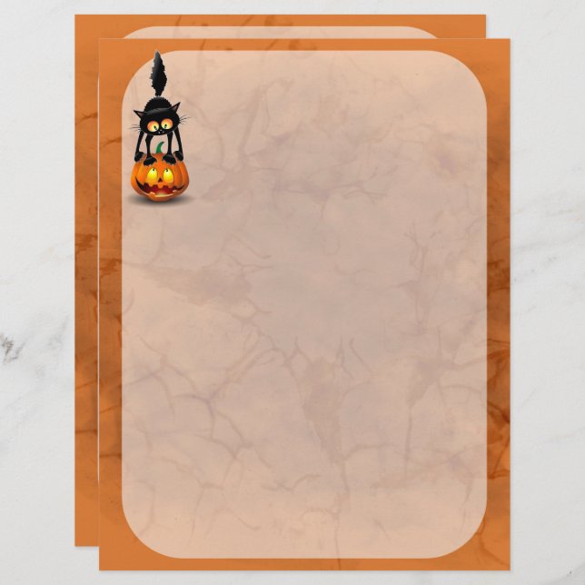 猫ハロウィーン怖いカボチャの漫画 レターヘッド (正面/裏面)