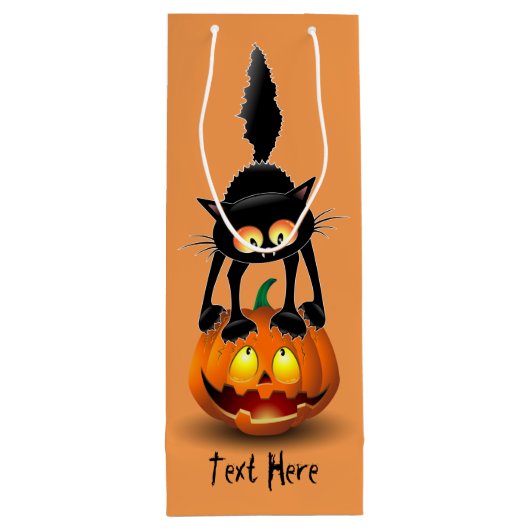 猫ハロウィーン怖いカボチャの漫画 ワインギフトバッグ (裏面)