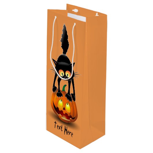 猫ハロウィーン怖いカボチャの漫画 ワインギフトバッグ (正面アングル)