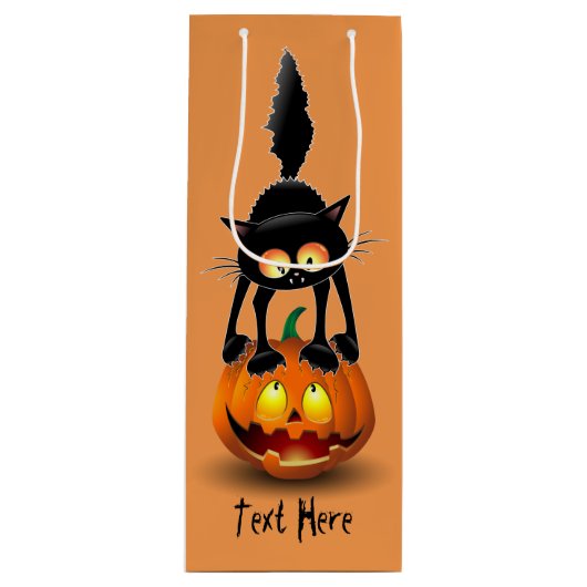 猫ハロウィーン怖いカボチャの漫画 ワインギフトバッグ (正面)