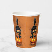 猫ハロウィーン怖いカボチャの漫画 紙コップ (右)