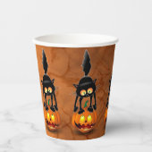 猫ハロウィーン怖いカボチャの漫画 紙コップ (正面)