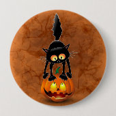 猫ハロウィーン怖いカボチャの漫画 缶バッジ (正面)