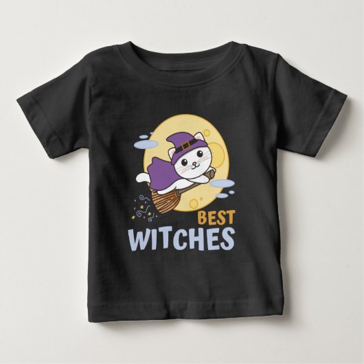 猫ハロウィーン魔女の子が魔女最高のを魔女 ベビーTシャツ (正面)