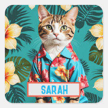 猫ハワイアンシャツシール，猫好き，シール