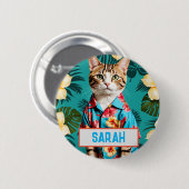 猫ハワイアンシャツ、猫好き、猫レディ 缶バッジ (正面&裏面)