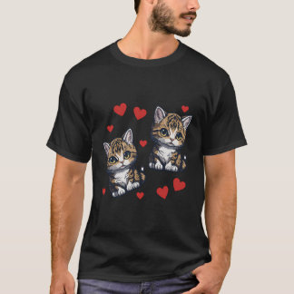 猫ハートズシャツラブキッチンメンズガールズキャットロ Tシャツ