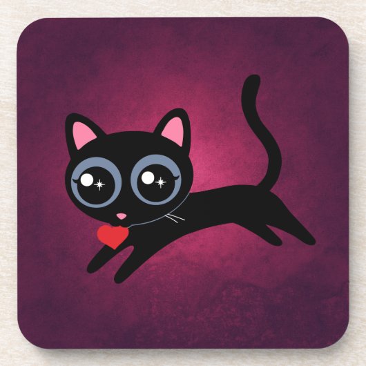 猫ハート泥棒かわいいプレゼント コースター (正面)