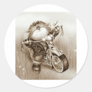 猫バイクもしくは自転車に乗る人 ラウンドシール