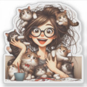 猫バカ女子 シール (正面)