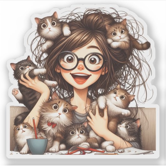 猫バカ女子 シール (正面)