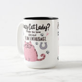猫バカ女子？ 面白い猫好きへのギフト ツートーンマグカップ (正面左)