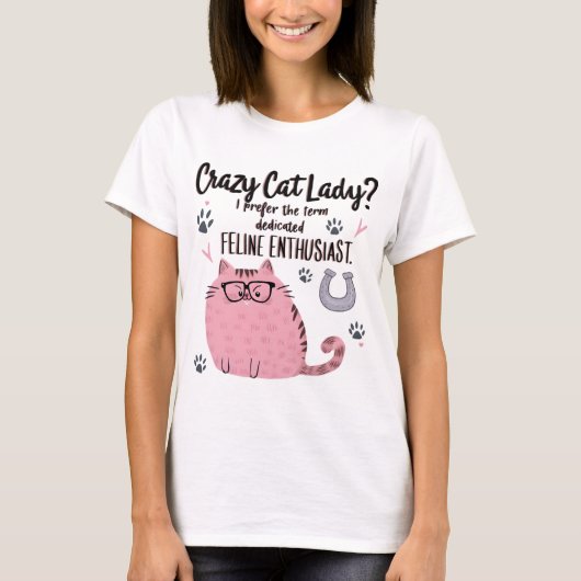 猫バカ女子?面白い猫好きギフト Tシャツ (正面)