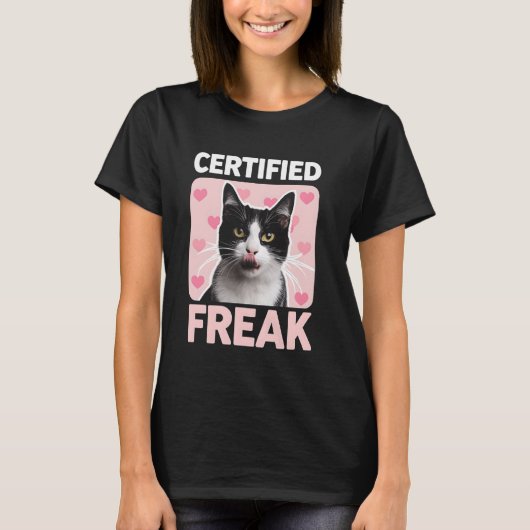 猫バカ認定 ネコ 猫 ネコちゃん ピンク ハート 猫好き Tシャツ (正面)