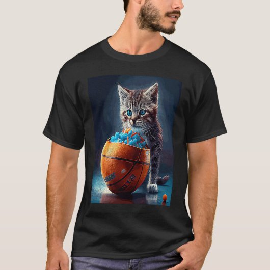 猫バスケットボールキャンディ Tシャツ (正面)
