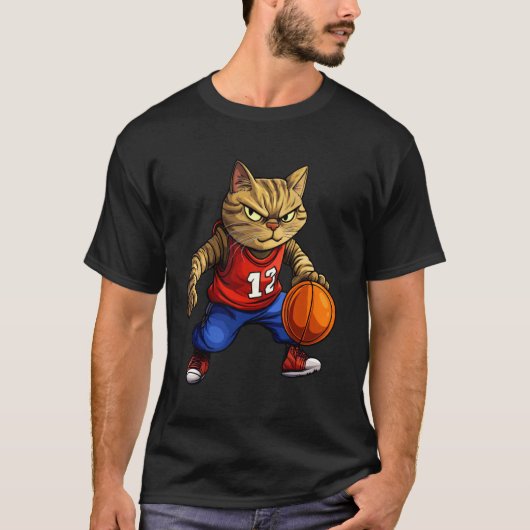 猫バスケットボール Tシャツ (正面)