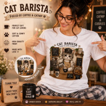 猫バリスタ コーヒー好き かわいいカフェ 猫Tシャツ | F