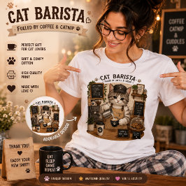 猫バリスタ コーヒー好き かわいいカフェ 猫Tシャツ | F トライブレンドＴシャツ
