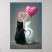 猫バレンタインデーのホリデーカードとピンクのハート ポスター (正面)