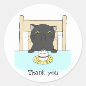 猫バースデーパーティーお気に入りステッおもしろいカーありがとう ラウンドシール (正面)