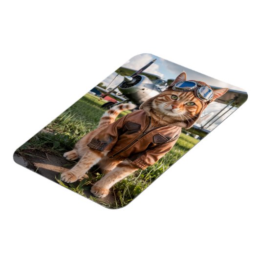 猫パイロット写真&飛行機おもしろい航空ギフト マグネット (左側)