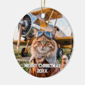 猫パイロット航空おもしろい写真クリスマス セラミックオーナメント (左)