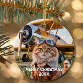 猫パイロット航空おもしろい写真クリスマス セラミックオーナメント