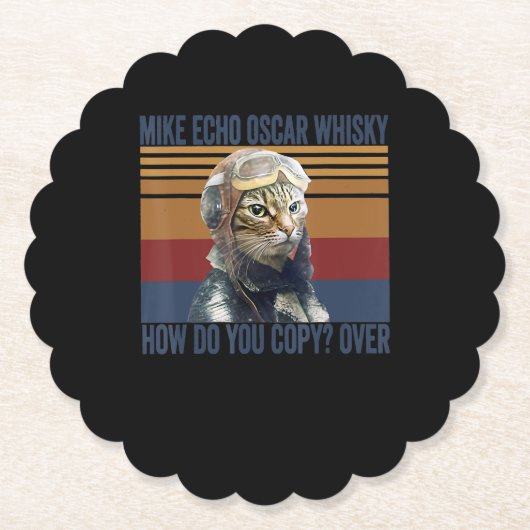 猫パイロット·マイク·エコー·オスカー·ウィスキーの衣装贈り物 ペーパーコースター (正面)
