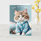 猫パジャマ着てありがとう カード (黄色い花)