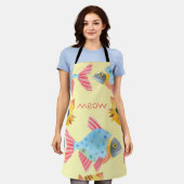 猫パタカラフルンかわいい動物 エプロン (着用した状態)