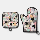 猫パタカラフルーンモダン子猫恋人 鍋つかみ&鍋敷きセット (正面)