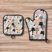 猫パタカラフルーンモダン子猫恋人 鍋つかみ&鍋敷きセット