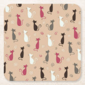 猫パターンピンク スクエアペーパーコースター (正面)