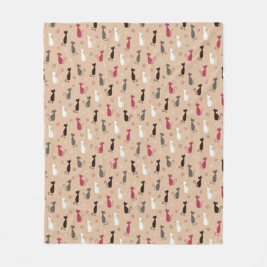猫パターンピンク フリースブランケット (正面)