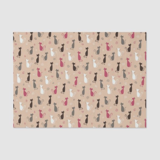 猫パターンピンク 薄葉紙 (正面)